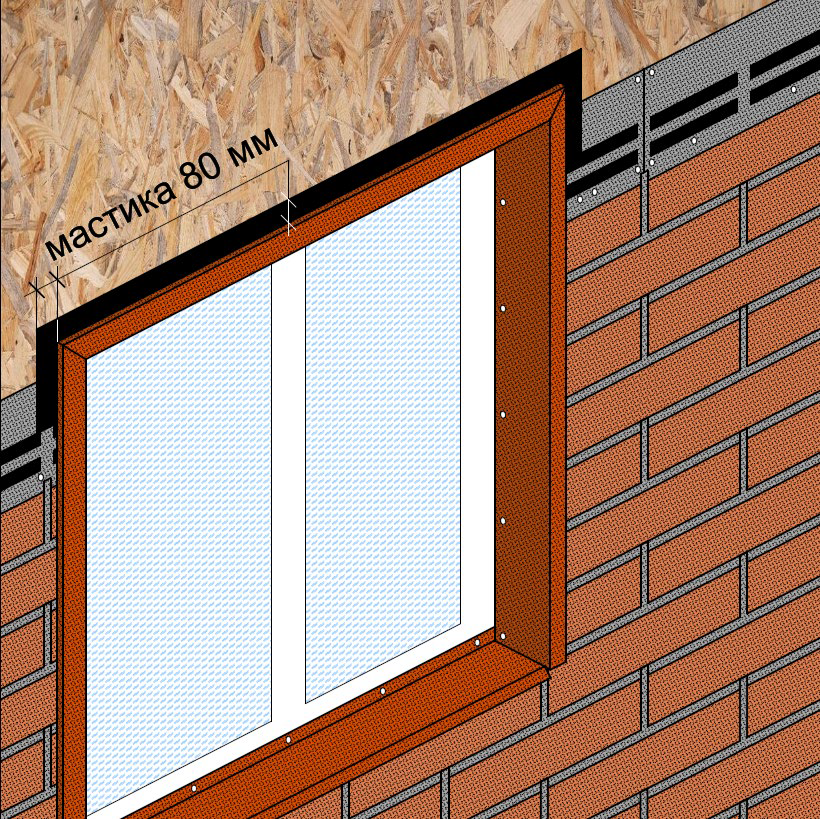 Монтаж фасадной плитки вокруг оконного проёма на наличник 3D с посыпкой (тип 5, таблица №2) klinker